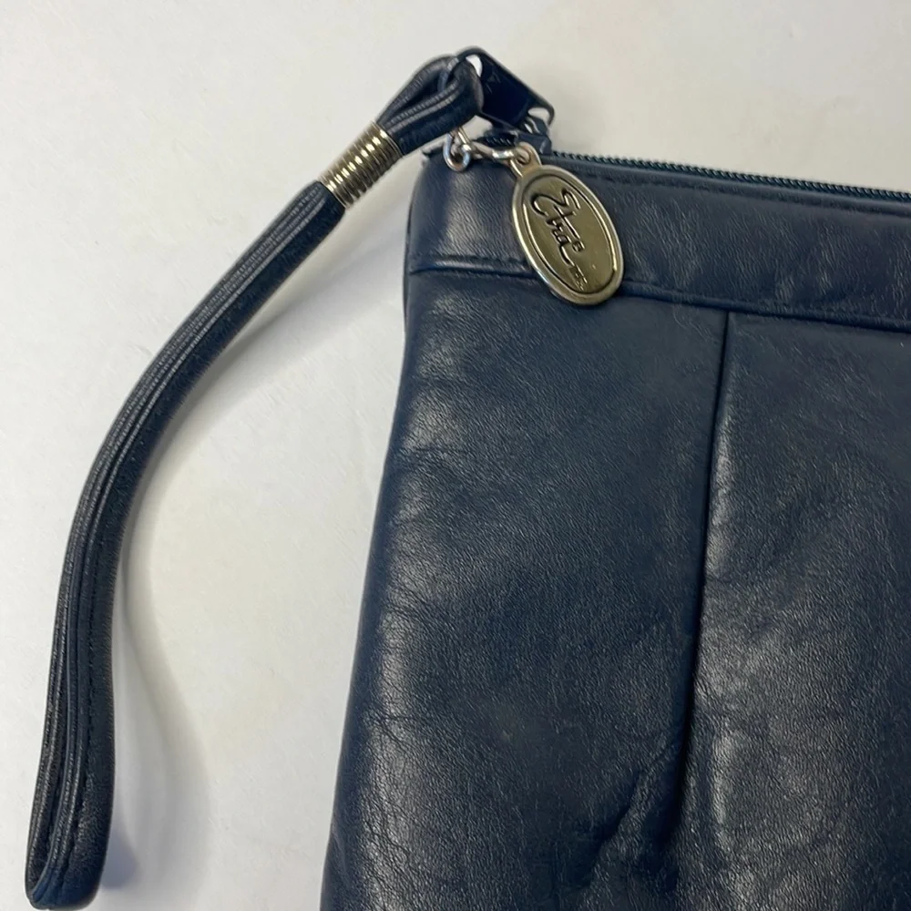 Navy Blue Etra Vintage Leather Clutch/Wristlet